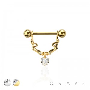 SNAKE CZ DANGLE HEART 316L SURGICAL STEEL NIPPLE RING